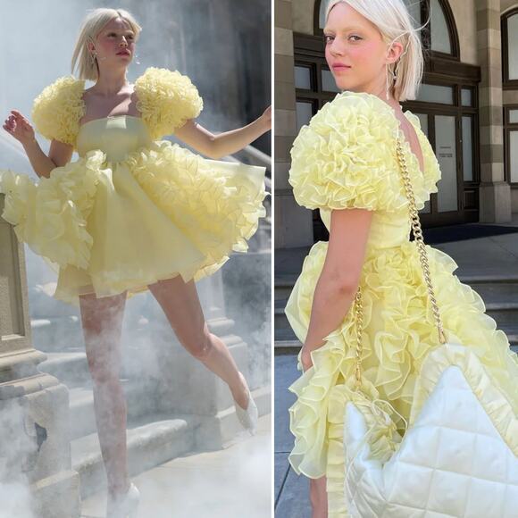 Selkie Dresses & Skirts - NWT Selkie Twinkie Paris Mini Babydoll Dress‎ Puff Sleeve Yellow Size S